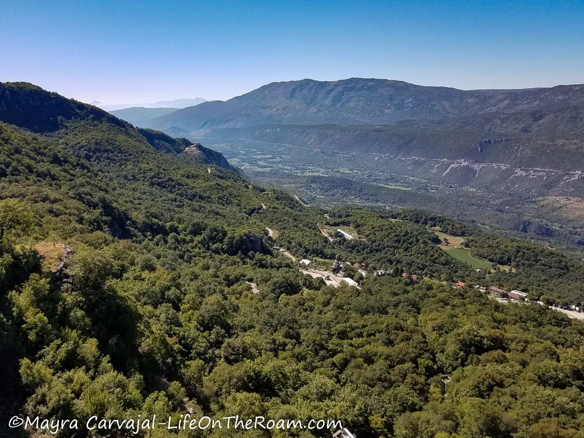 High view of a valley and a mountain across