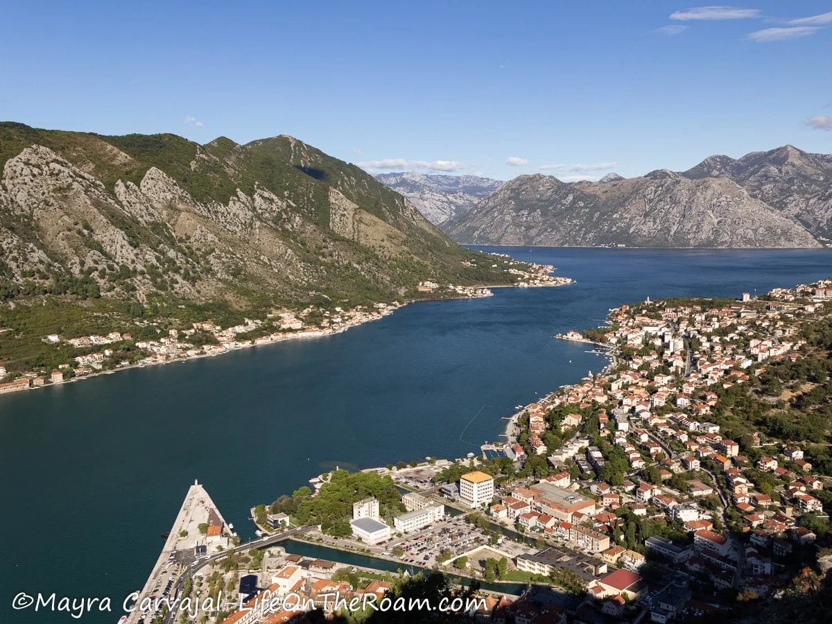 View of a bay and coastal towns from an elevated viewpoint
