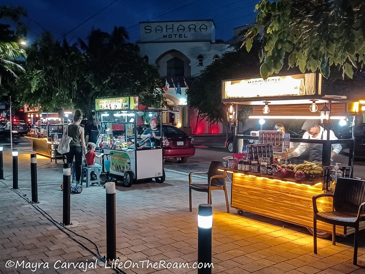 Food stalls selling street food in a square