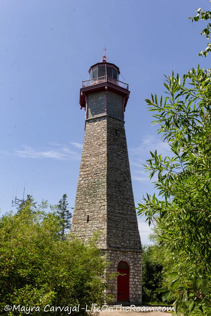 A lighthouse in a park