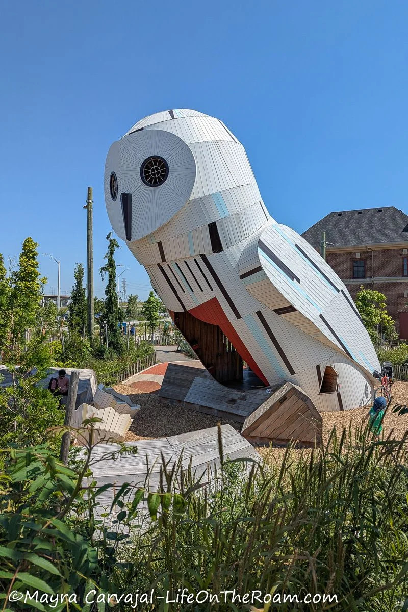 An outdoor theatre shaped as a white owl